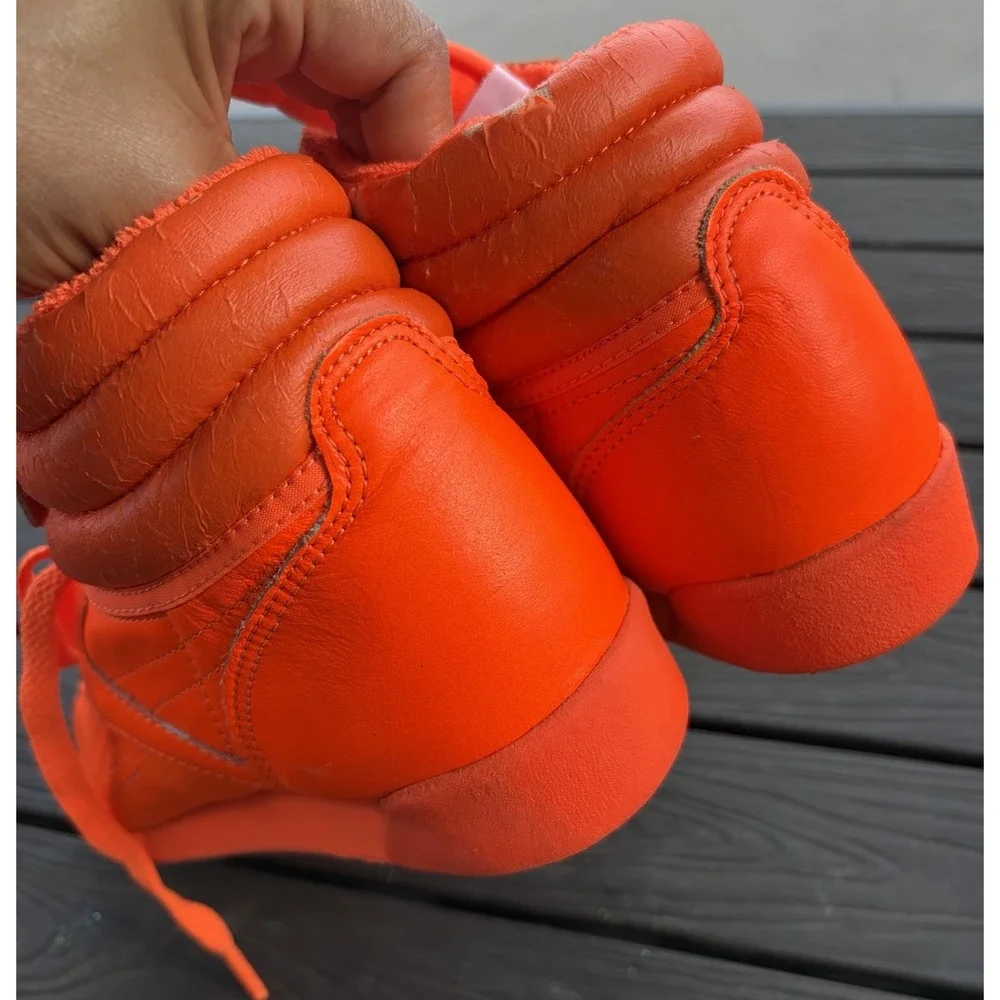 Vintage New Reebok Freestyle Hi Womens Size 7.5 Orange Shoes Made In Korea